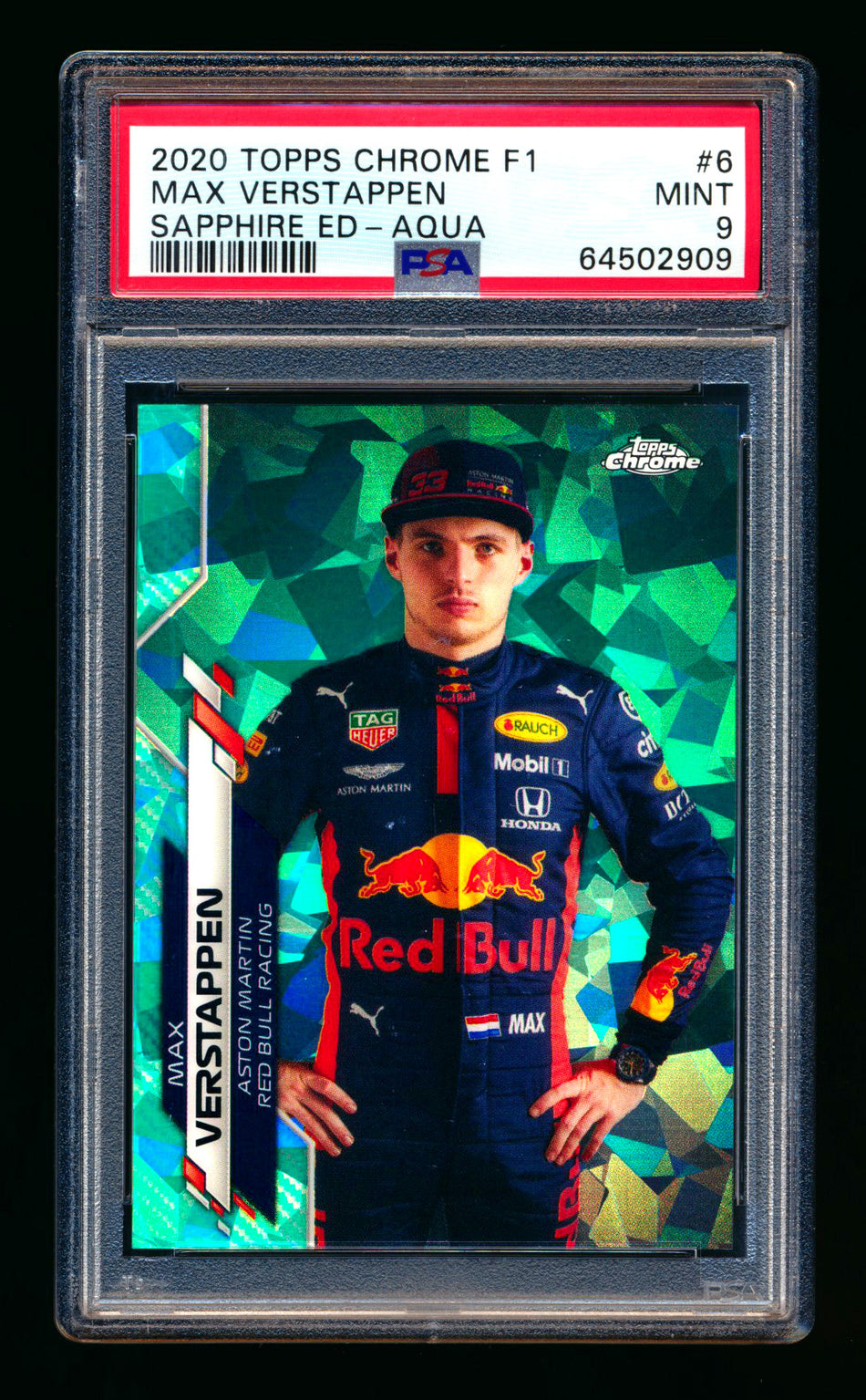2020 Topps Chrome Sapphire F1 #6 Max Verstappen RC Aqua Refractor Portrait #96/99 PSA 9 ** (SOLD - $1,400.00 - 9/23/2025) **