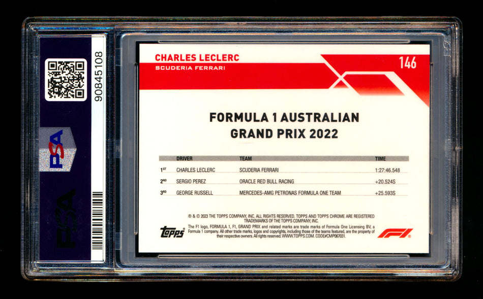 2023 Topps Chrome F1 #146 Charles Leclerc Red Checker Flag Refractor #3/5 PSA 10 ** (SOLD - $349.00 - 9/30/2025) **