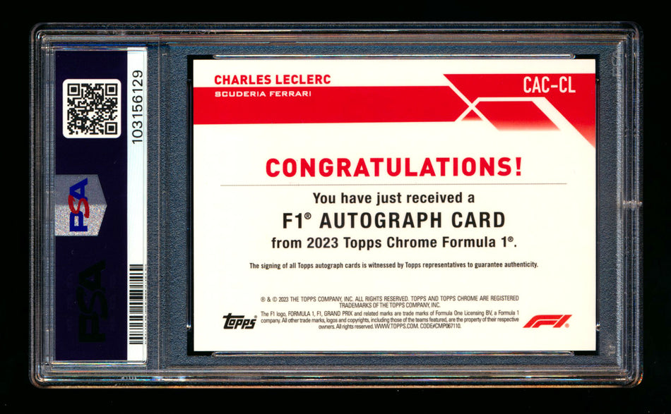 2023 Topps Chrome F1 #CAC-CL Charles Leclerc Refractor Autograph PSA 9