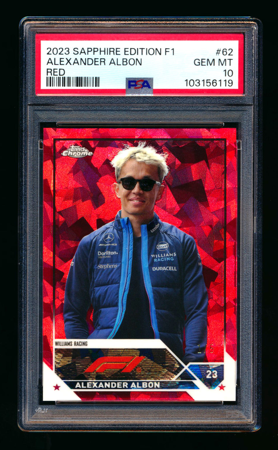 2023 Topps Chrome Sapphire F1 #62 Alexander Albon Red Refractor #1/5 PSA 10 (First #!) ** (SOLD - $179.00 - 9/6/2025) **