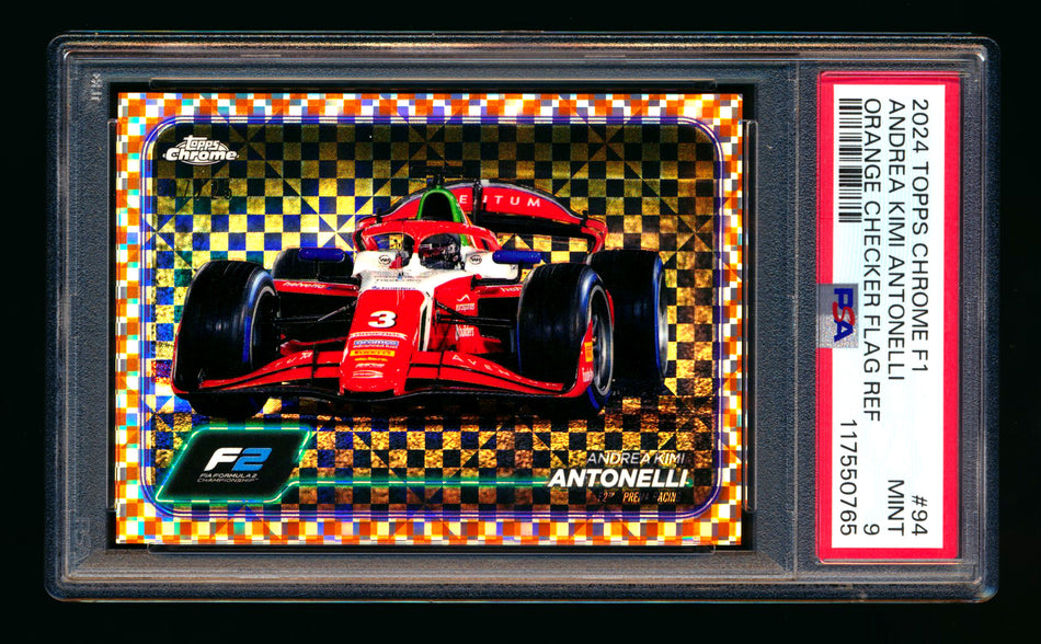 2024 Topps Chrome F1 #94 Andrea Kimi Antonelli RC Orange Checker Flag Refractor #07/25 PSA 9