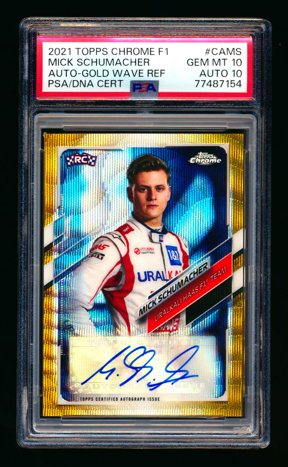 2021 Topps Chrome F1 #CA-MS Mick Schumacher RC Gold Wave Refractor Autograph #18/50 PSA 10 DNA 10