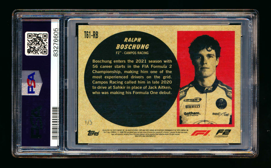 2021 Topps Chrome F1 1961 Sports Cars #T61-RB Ralph Boschung RC Red Refractor #1/5 PSA 10 (First #!) - POP 1!