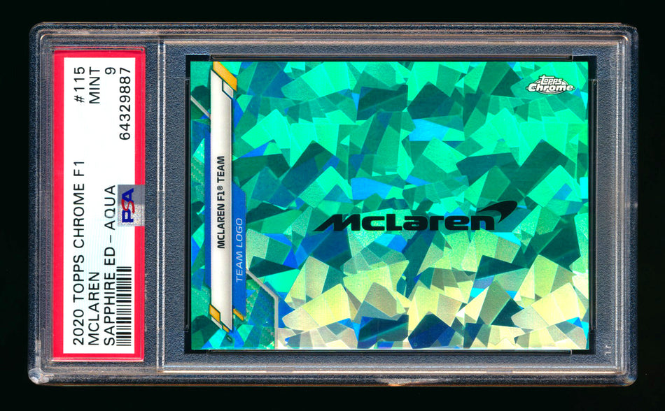 2020 Topps Chrome Sapphire F1 #115 McLaren Team Logo RC Aqua Refractor #55/99 PSA 9