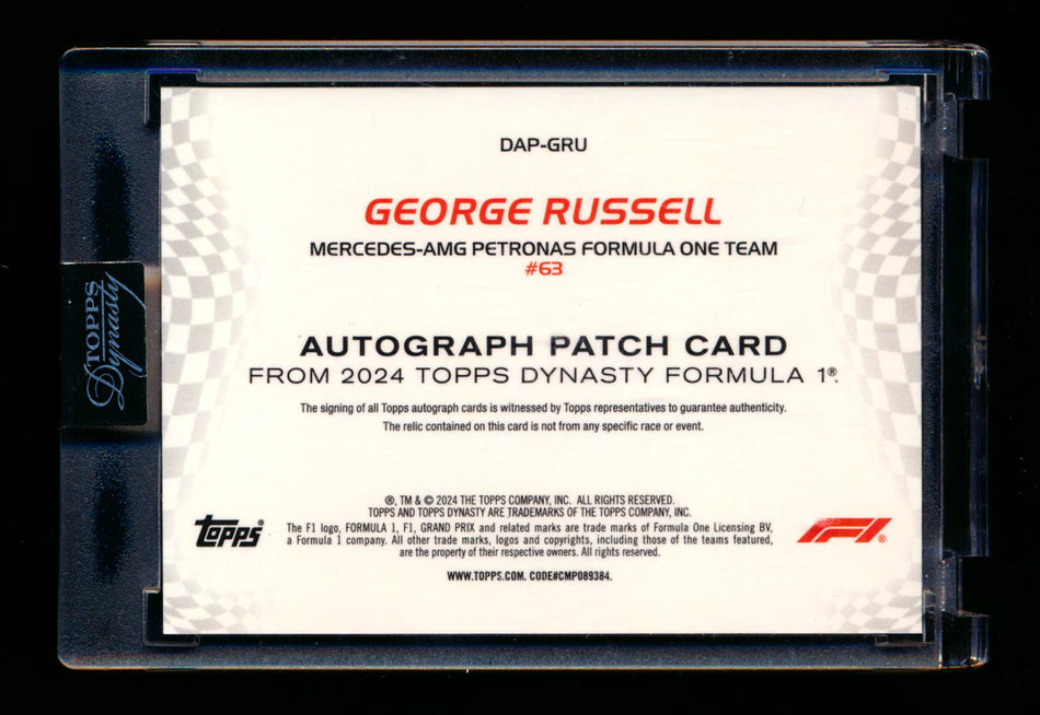 2024 Topps Dynasty F1 #DAP-GRU George Russell Black Patch Autograph #2/2 (Last #!) ** (SOLD eBay - $995.00 - 9/21/2025) **
