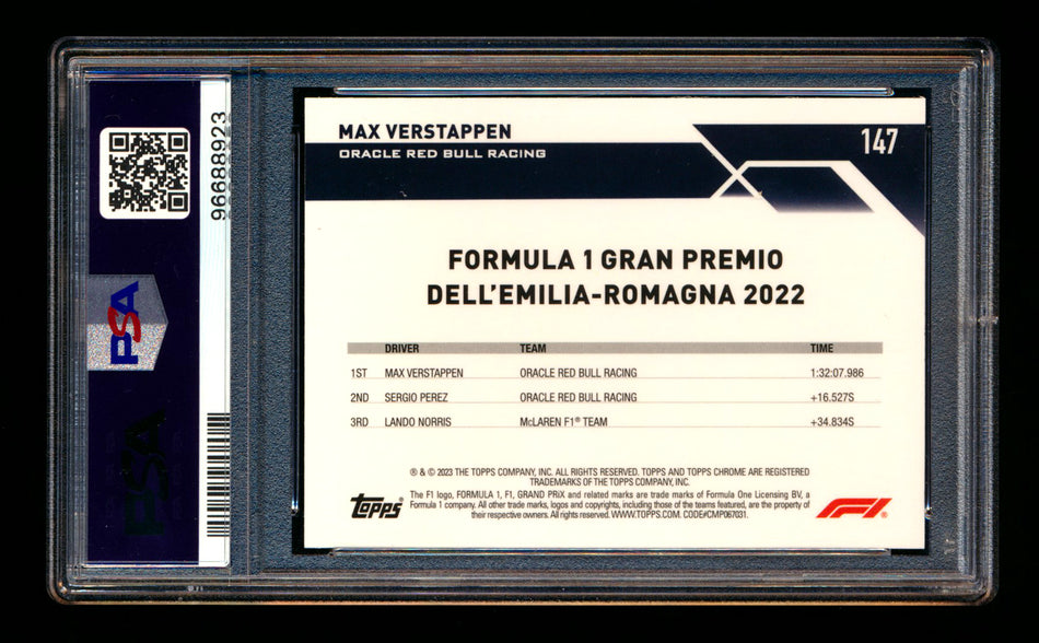 2023 Topps Chrome F1 #147 Max Verstappen Checker Flag Refractor PSA 9