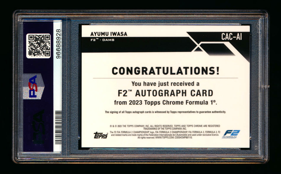 2023 Topps Chrome F1 #CAC-AI Ayumu Iwasa RC Refractor Autograph PSA 9