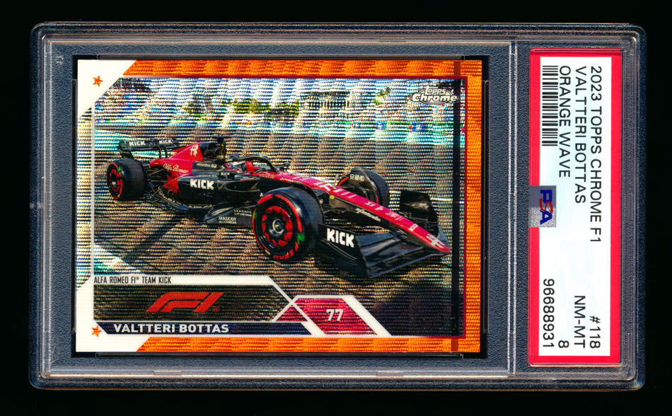2023 Topps Chrome F1 #118 Valtteri Bottas Orange Wave Refractor #11/25 PSA 8