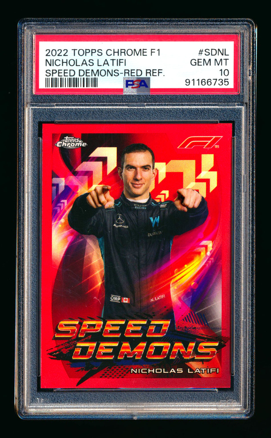 2022 Topps Chrome F1 Speed Demons #SD-NL Nicholas Latifi Red Refractor #2/5 PSA 10 - POP 1!