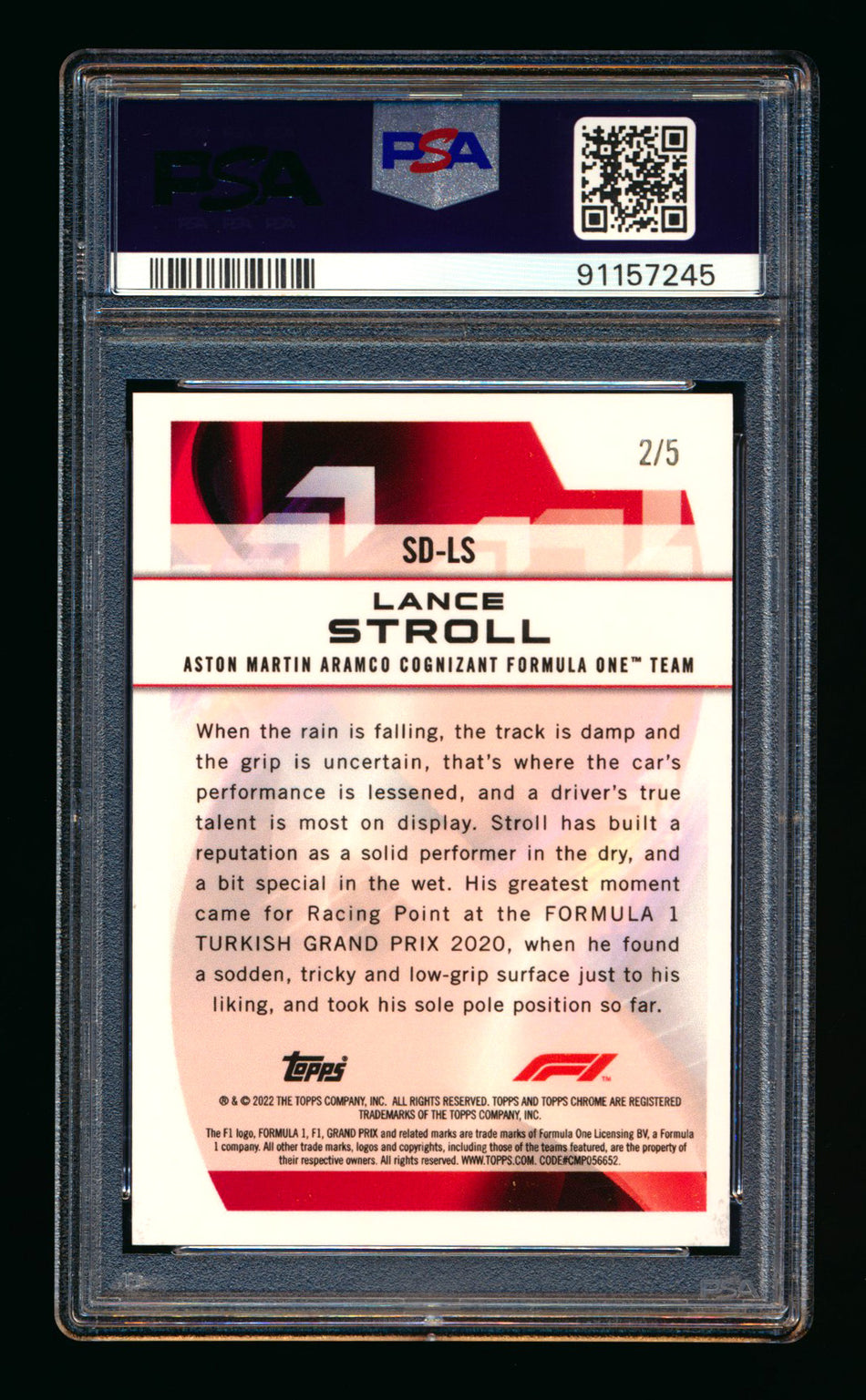 2022 Topps Chrome F1 Speed Demons #SD-LS Lance Stroll Red Refractor #2/5 PSA 10 - POP 1!