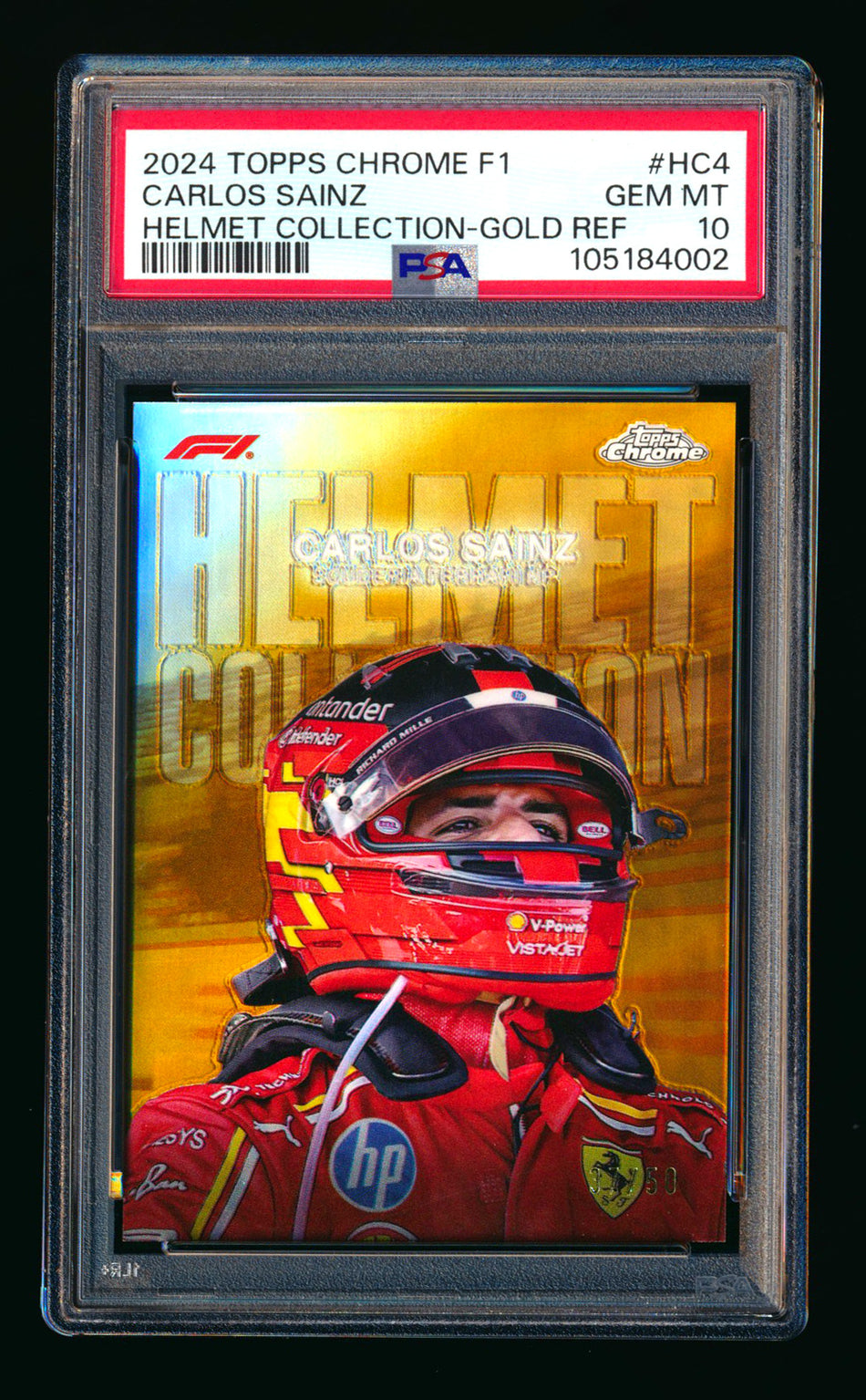 2024 Topps Chrome F1 Helmet Collection #HC-4 Carlos Sainz Gold Refractor #37/50 PSA 10