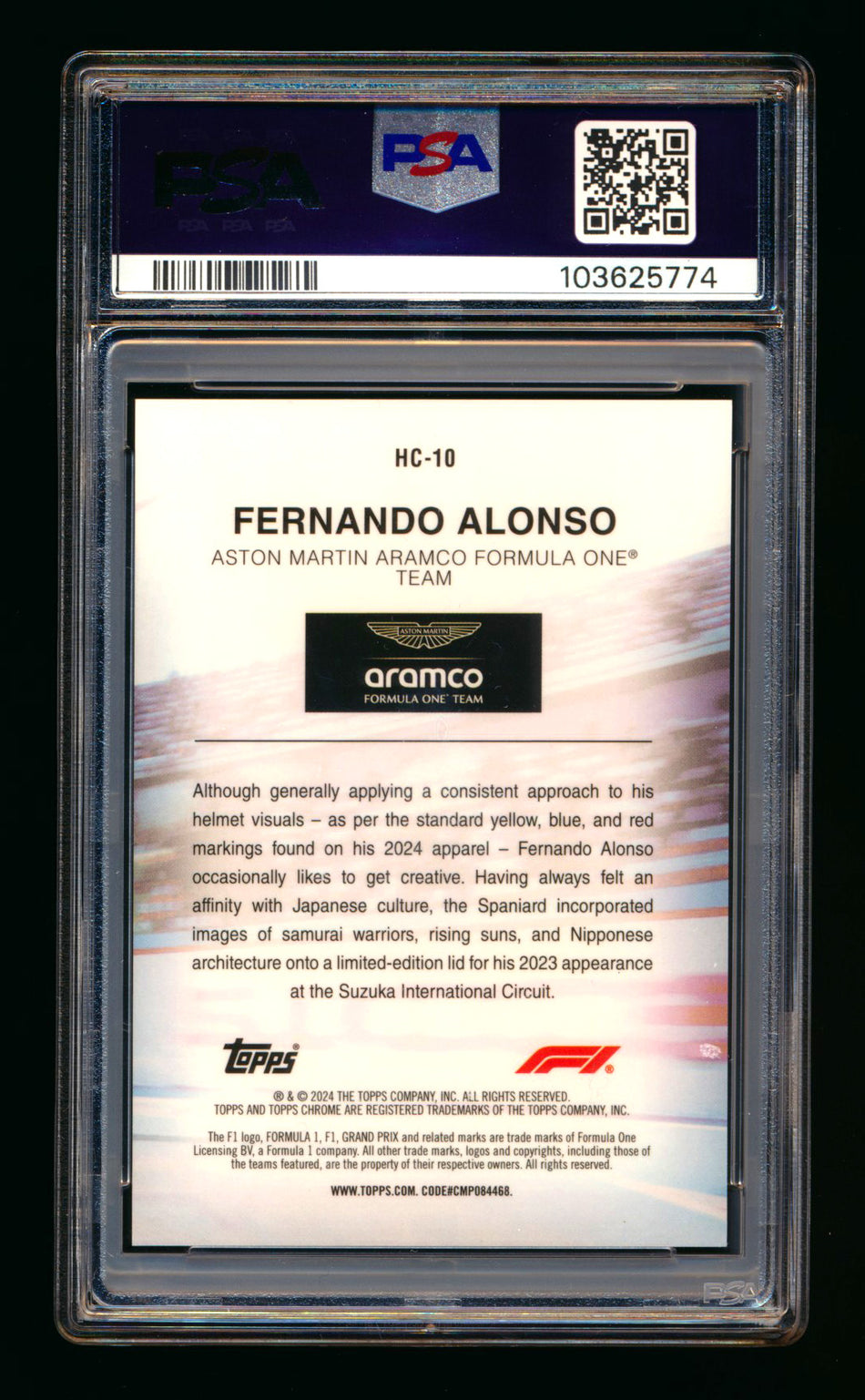 2024 Topps Chrome F1 Helmet Collection #HC-10 Fernando Alonso Gold Refractor #01/50 PSA 10 (First #!)
