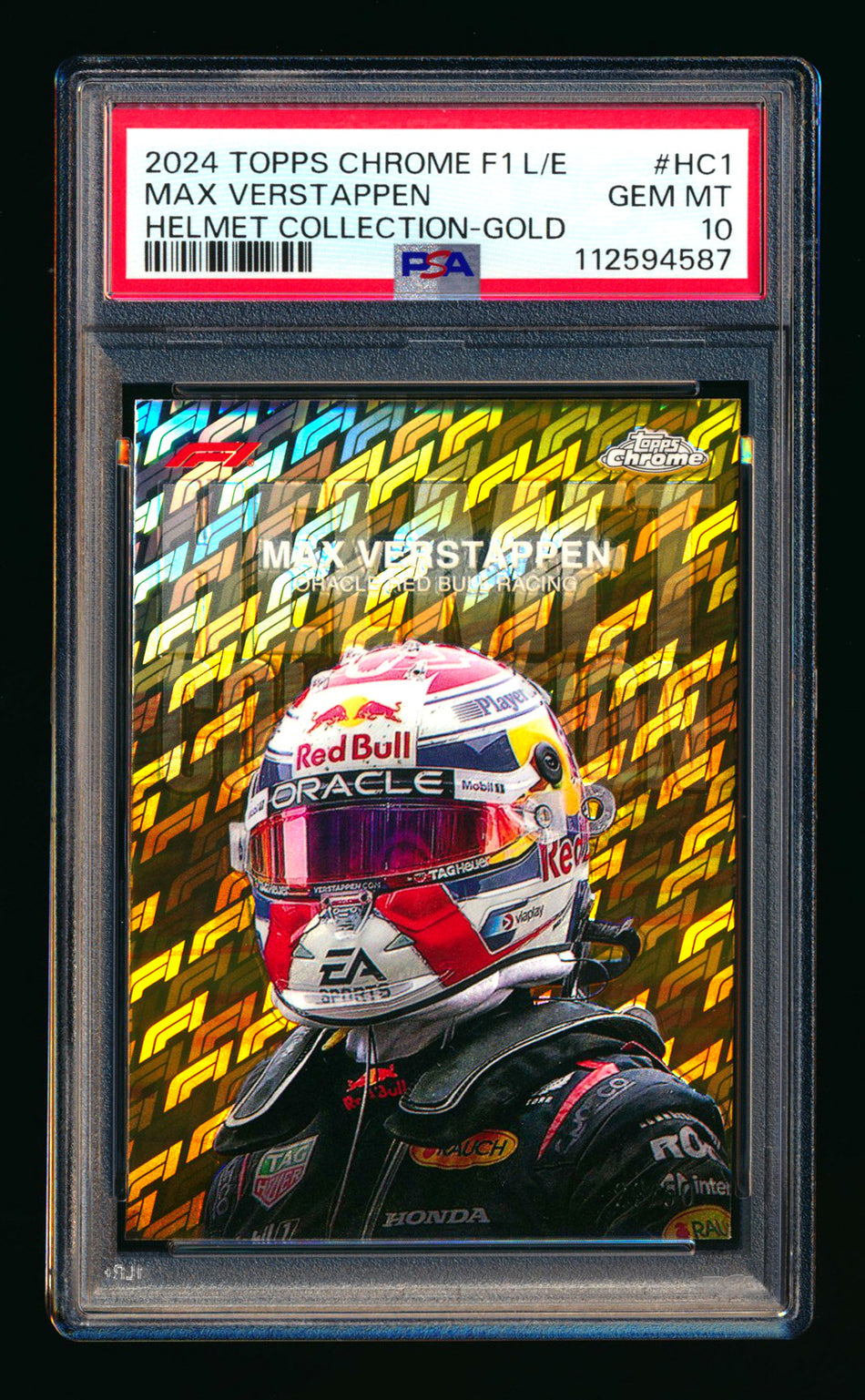 2024 Topps Chrome Logofractor F1 Helmet Collection #HC-1 Max Verstappen Gold Refractor #23/50 PSA 10