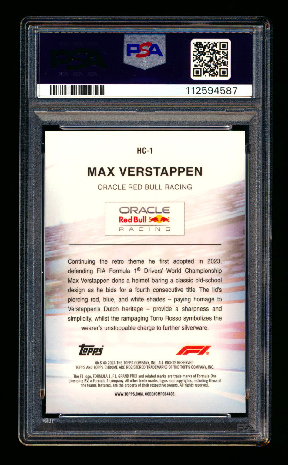 2024 Topps Chrome Logofractor F1 Helmet Collection #HC-1 Max Verstappen Gold Refractor #23/50 PSA 10