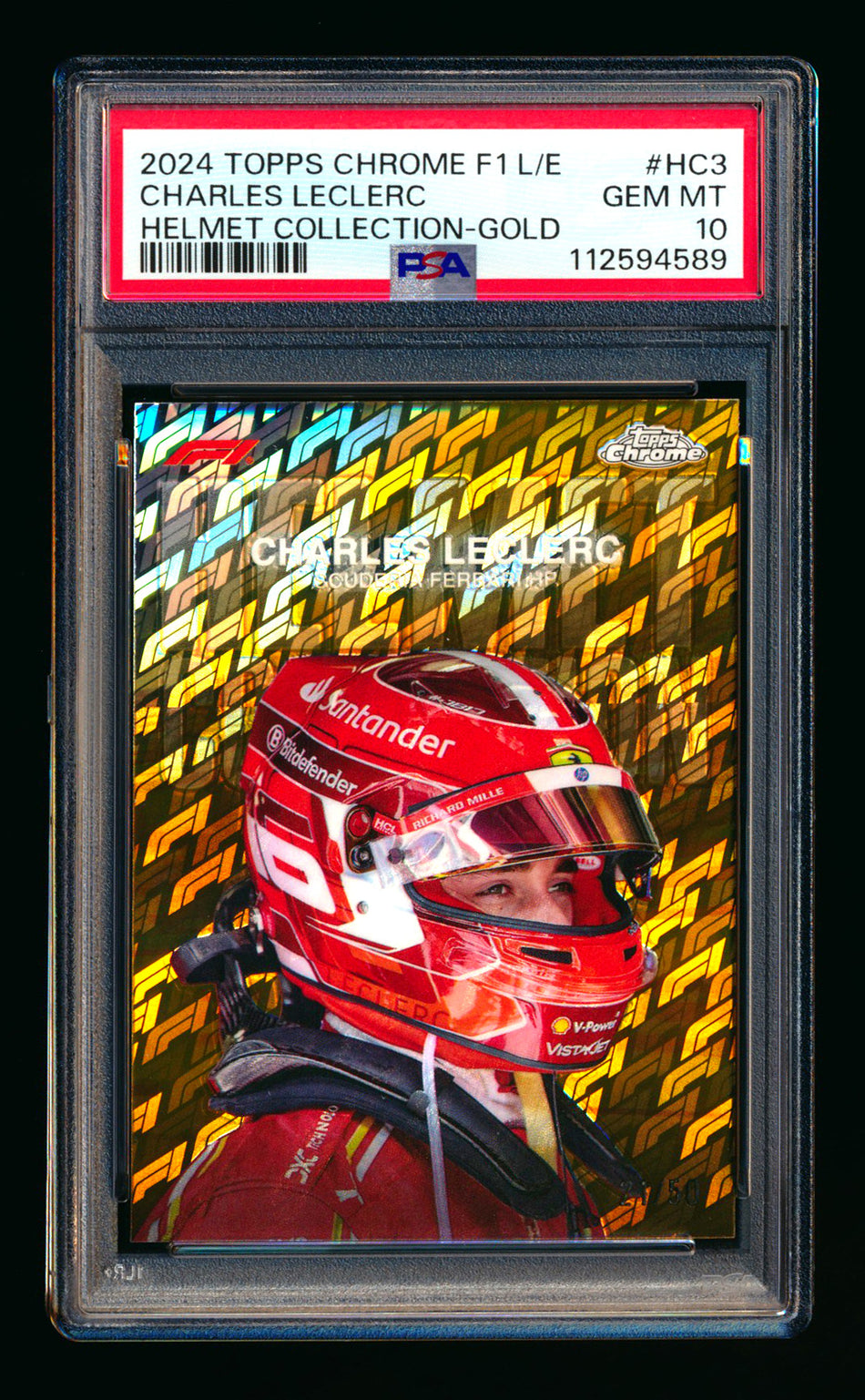 2024 Topps Chrome Logofractor F1 Helmet Collection #HC-3 Charles Leclerc Gold Refractor #21/50 PSA 10