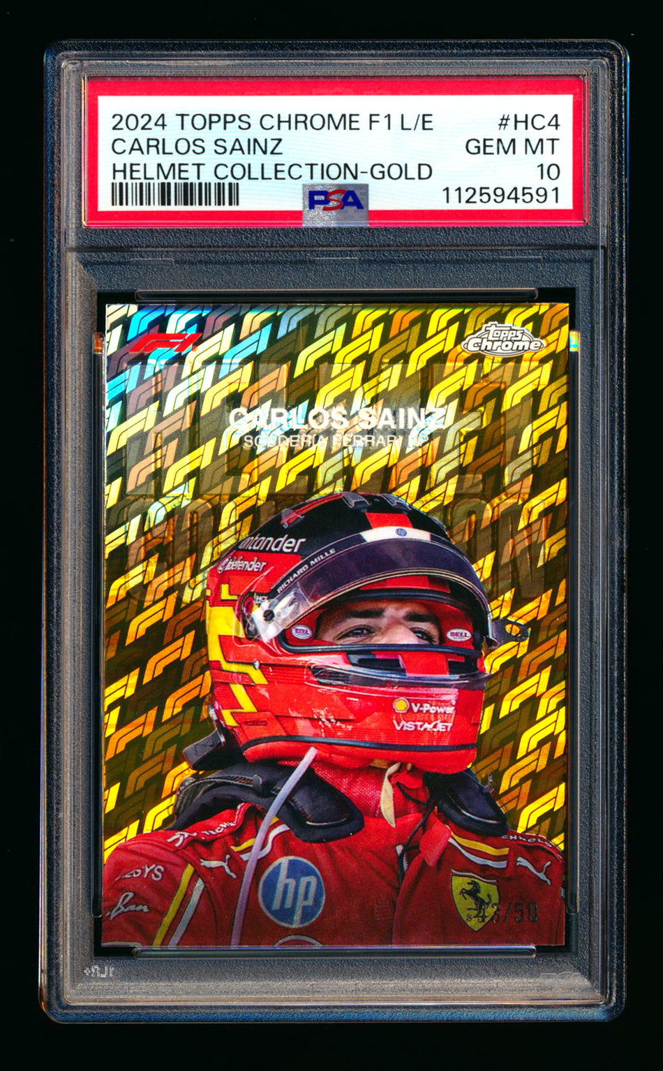 2024 Topps Chrome Logofractor F1 Helmet Collection #HC-4 Carlos Sainz Gold Refractor #43/50 PSA 10