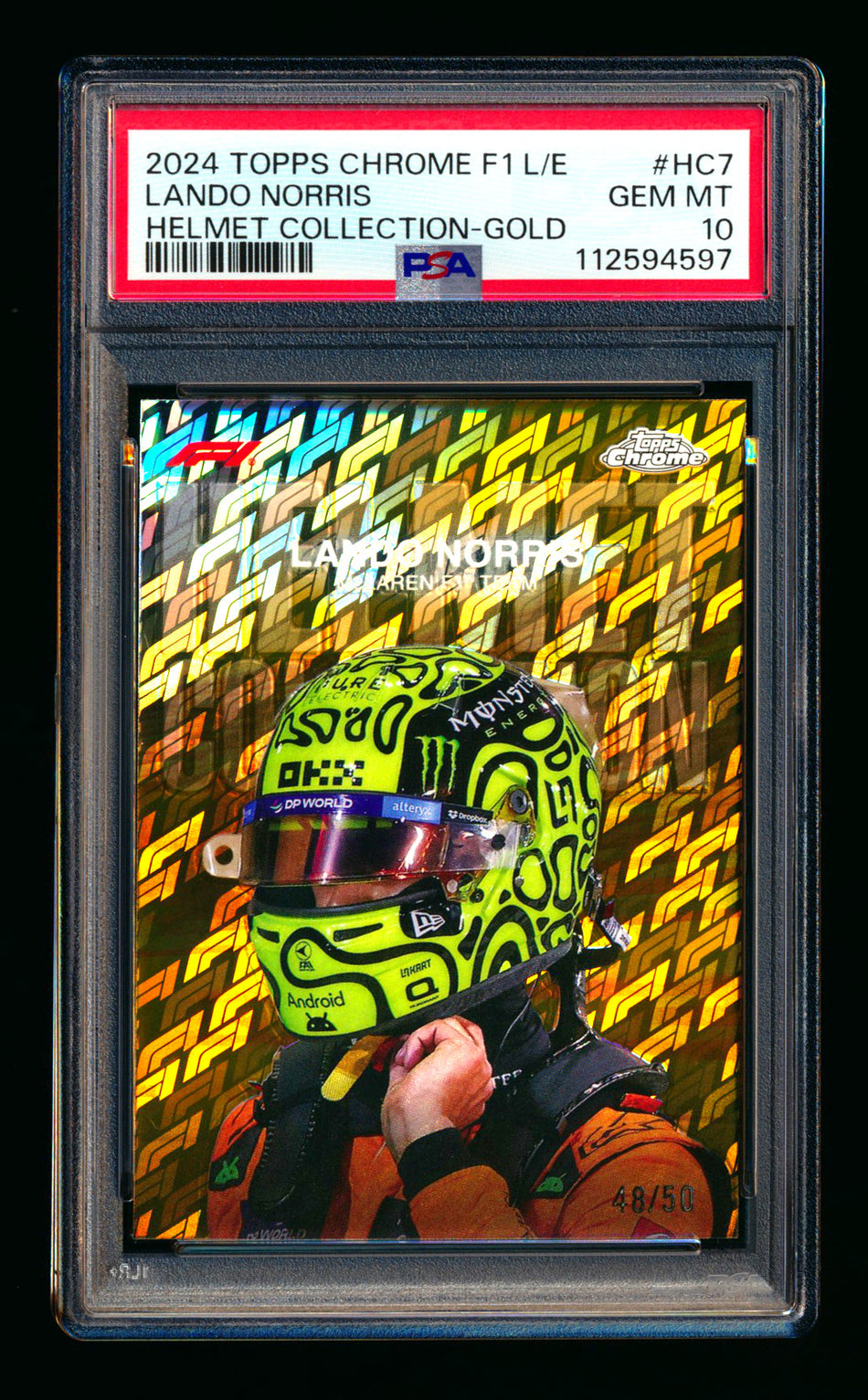 2024 Topps Chrome Logofractor F1 Helmet Collection #HC-7 Lando Norris Gold Refractor #48/50 PSA 10