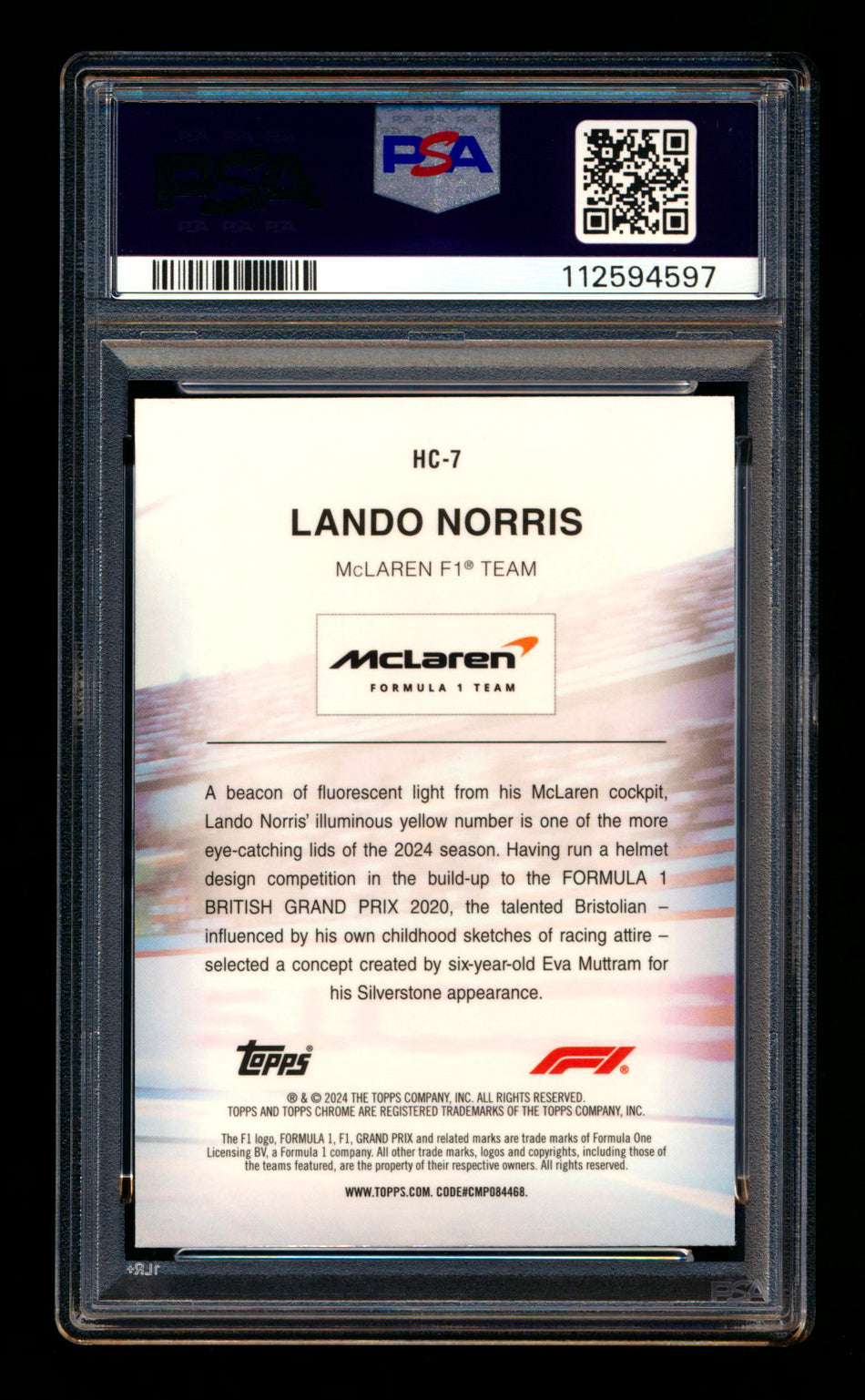 2024 Topps Chrome Logofractor F1 Helmet Collection #HC-7 Lando Norris Gold Refractor #48/50 PSA 10