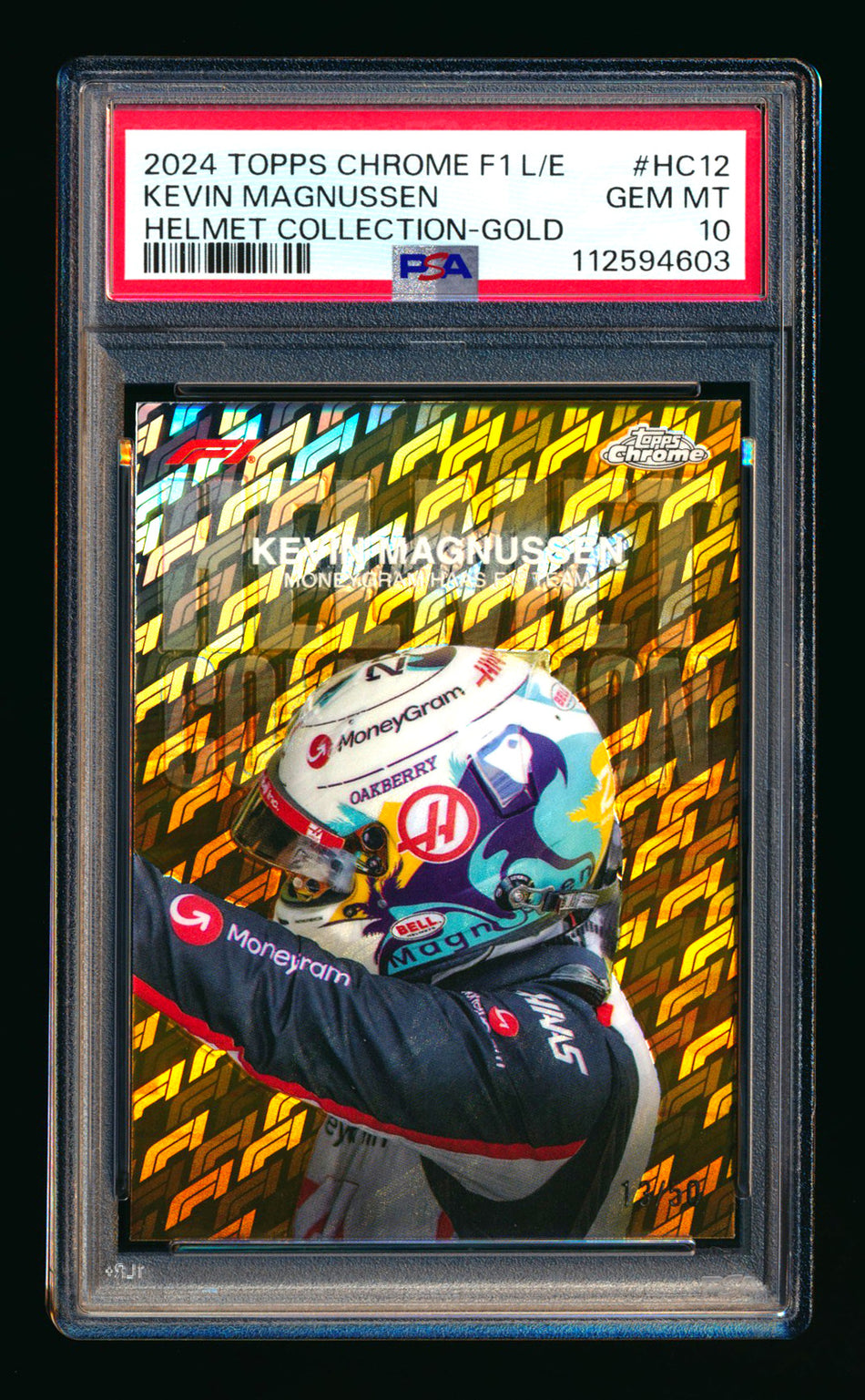 2024 Topps Chrome Logofractor F1 Helmet Collection #HC-12 Kevin Magnussen Gold Refractor #13/50 PSA 10