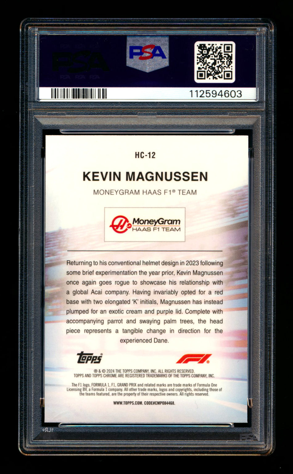 2024 Topps Chrome Logofractor F1 Helmet Collection #HC-12 Kevin Magnussen Gold Refractor #13/50 PSA 10