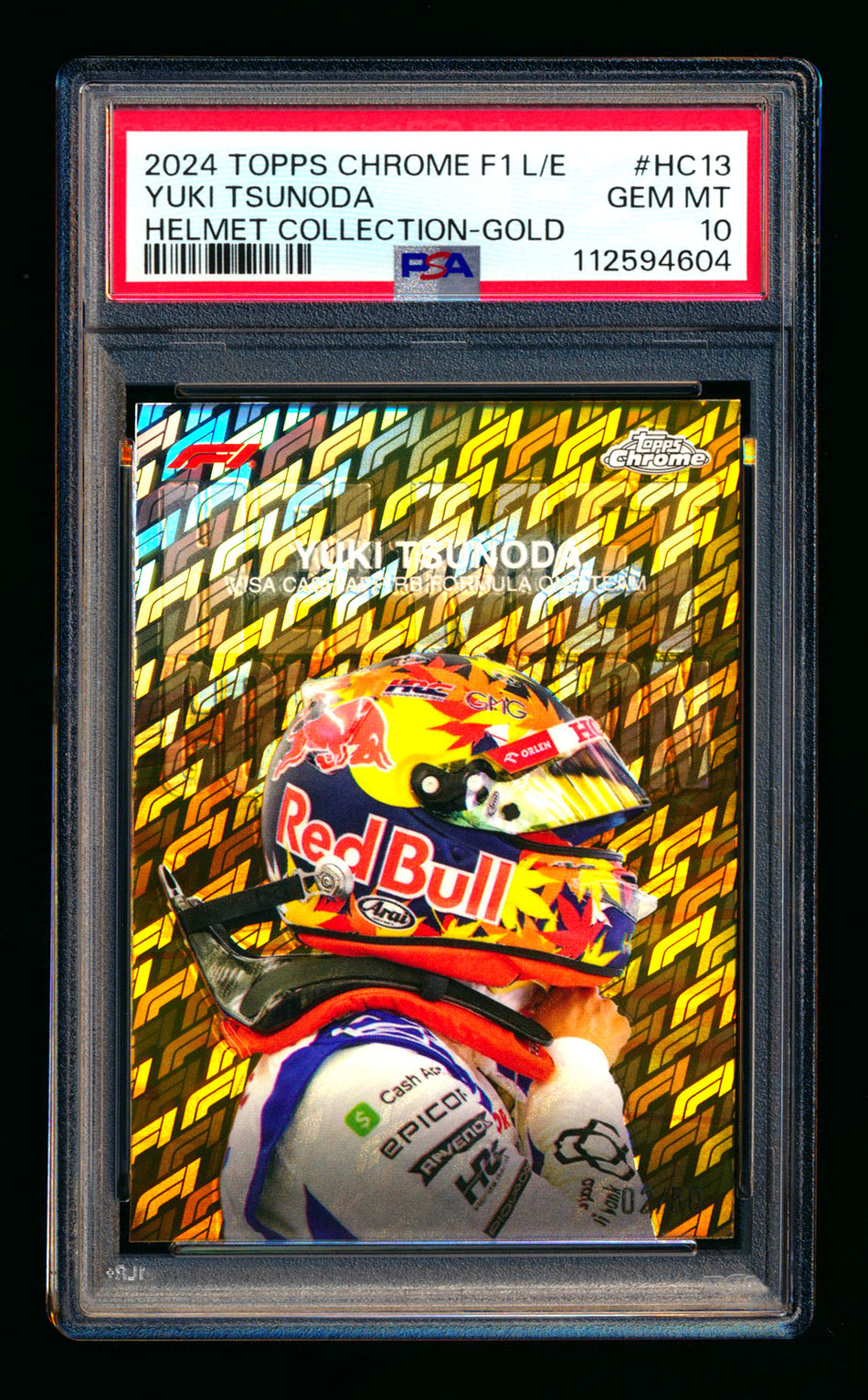 2024 Topps Chrome Logofractor F1 Helmet Collection #HC-13 Yuki Tsunoda Gold Refractor #02/50 PSA 10