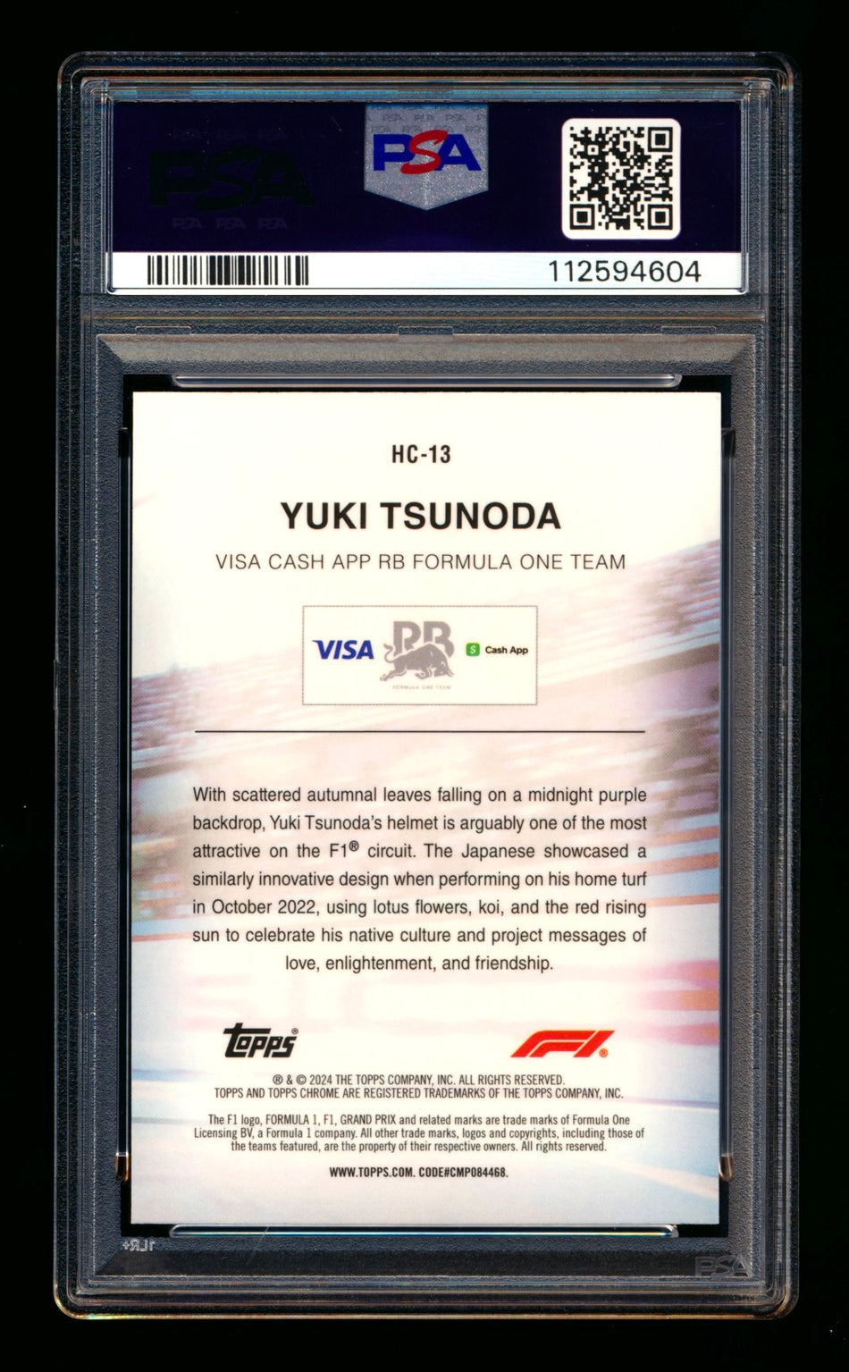 2024 Topps Chrome Logofractor F1 Helmet Collection #HC-13 Yuki Tsunoda Gold Refractor #02/50 PSA 10