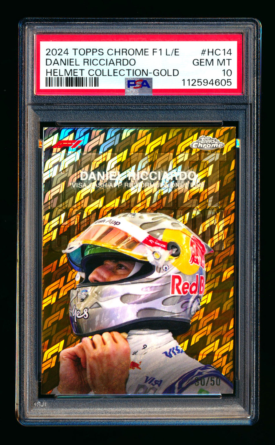 2024 Topps Chrome Logofractor F1 Helmet Collection #HC-14 Daniel Ricciardo Gold Refractor #30/50 PSA 10