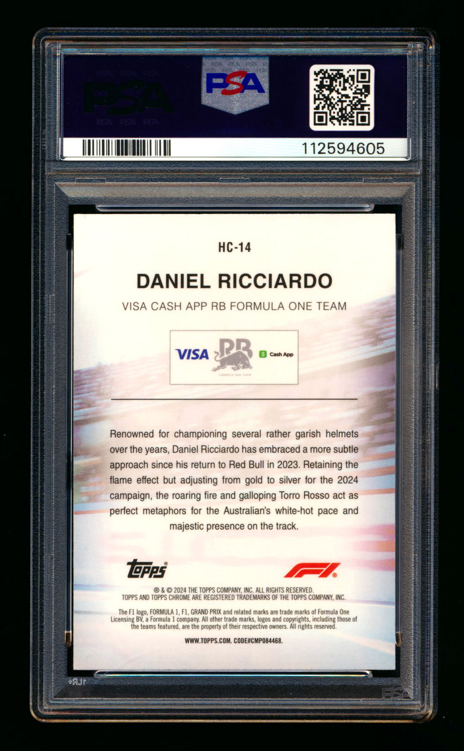 2024 Topps Chrome Logofractor F1 Helmet Collection #HC-14 Daniel Ricciardo Gold Refractor #30/50 PSA 10