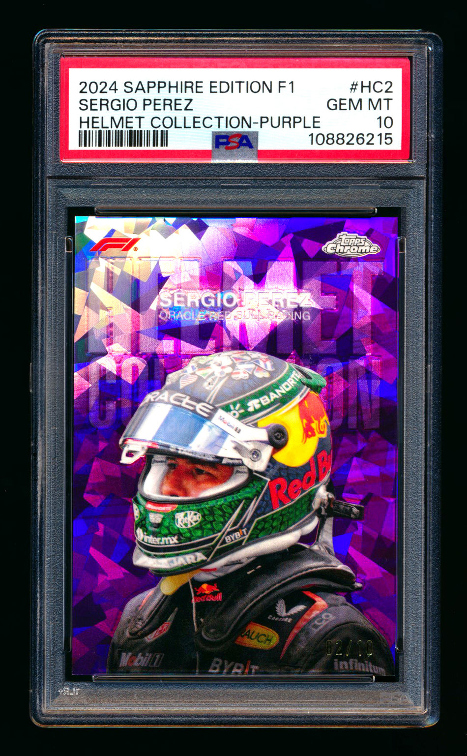 2024 Topps Chrome Sapphire F1 Helmet Collection #HC-2 Sergio Perez Purple Refractor #02/10 PSA 10 - POP 1!