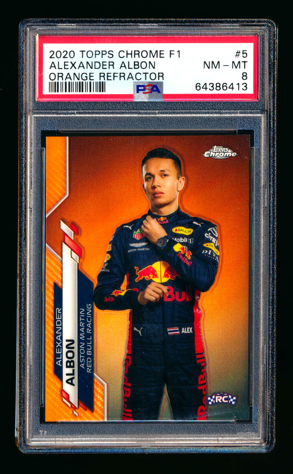 2020 Topps Chrome F1 #5 Alexander Albon RC Orange Refractor Portrait #19/25 PSA 8