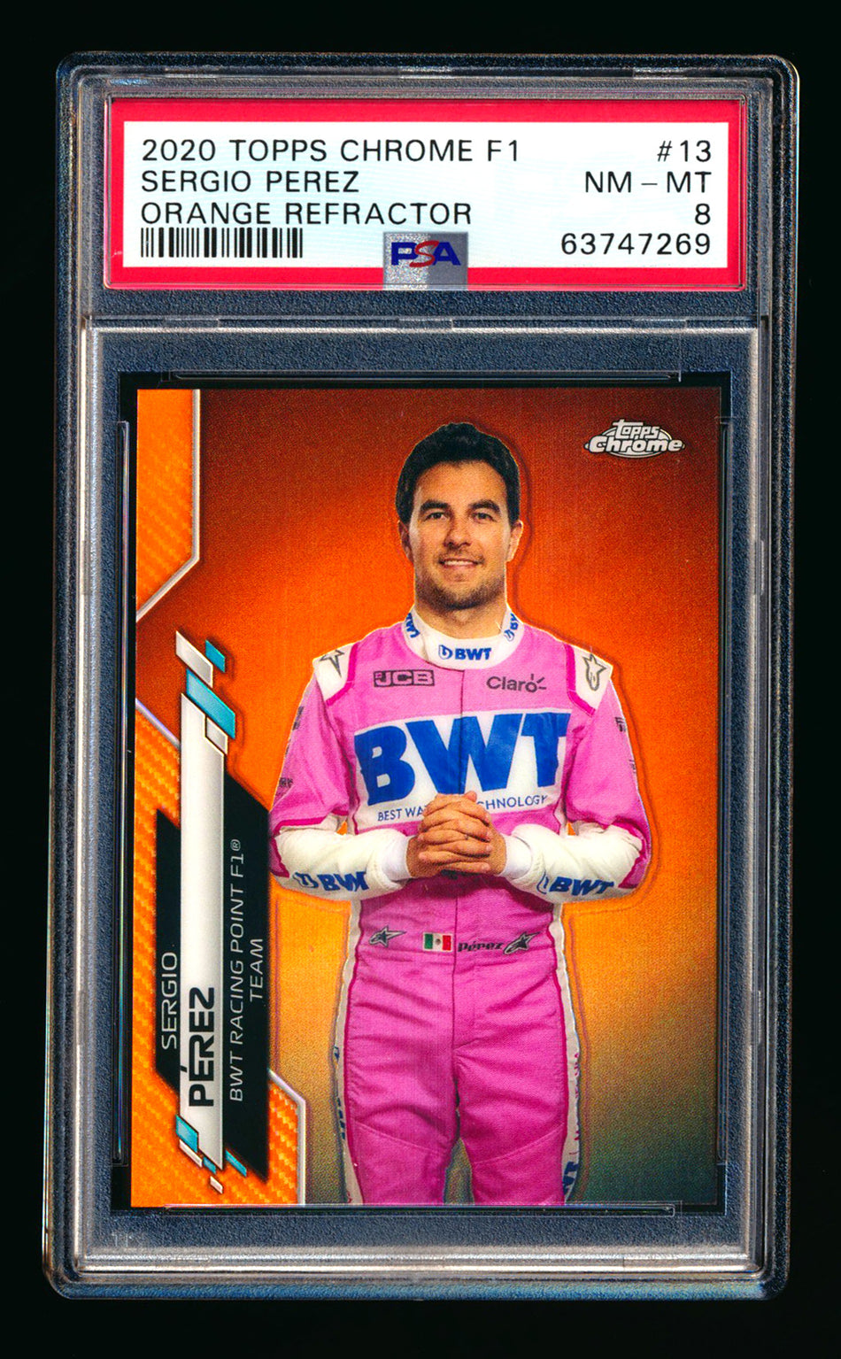 2020 Topps Chrome F1 #13 Sergio Perez RC Orange Refractor Portrait #01/25 PSA 8 (First #!)