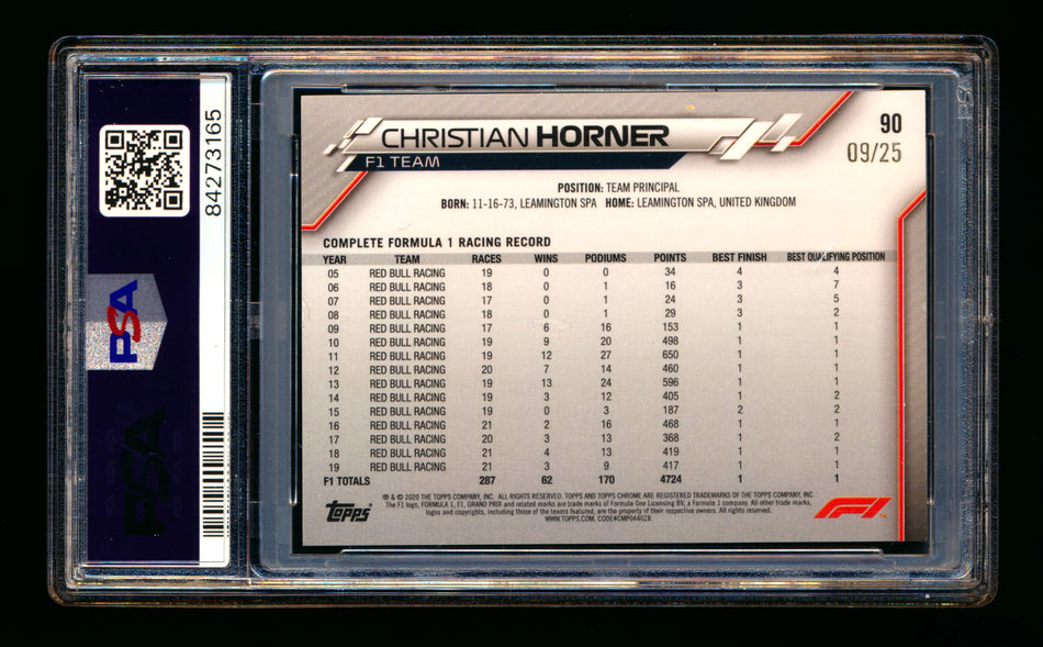 2020 Topps Chrome F1 #90 Christian Horner RC Orange Refractor #09/25 PSA 7