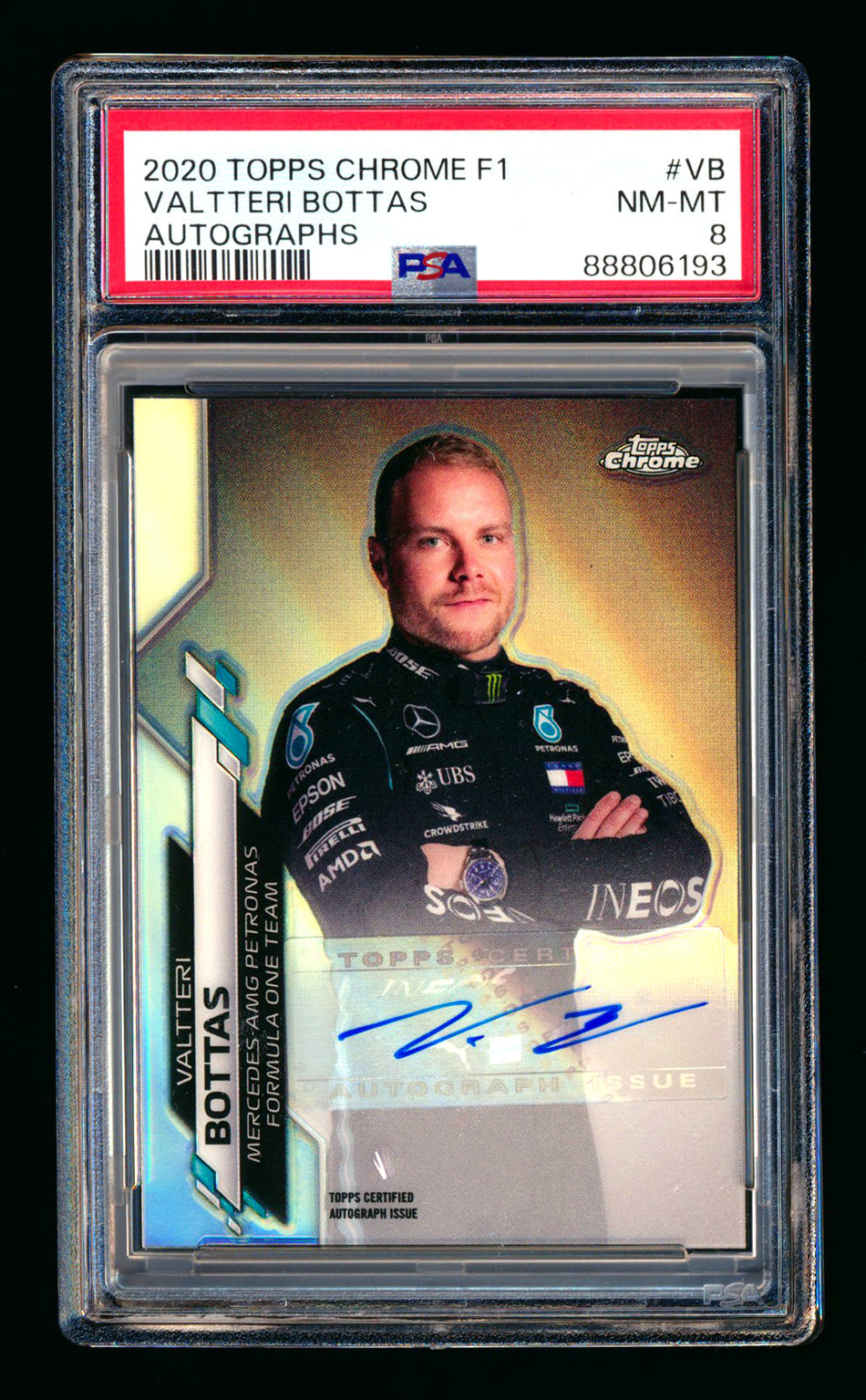 2020 Topps Chrome F1 #F1A-VB Valtteri Bottas RC Refractor Autograph #63/88 PSA 8