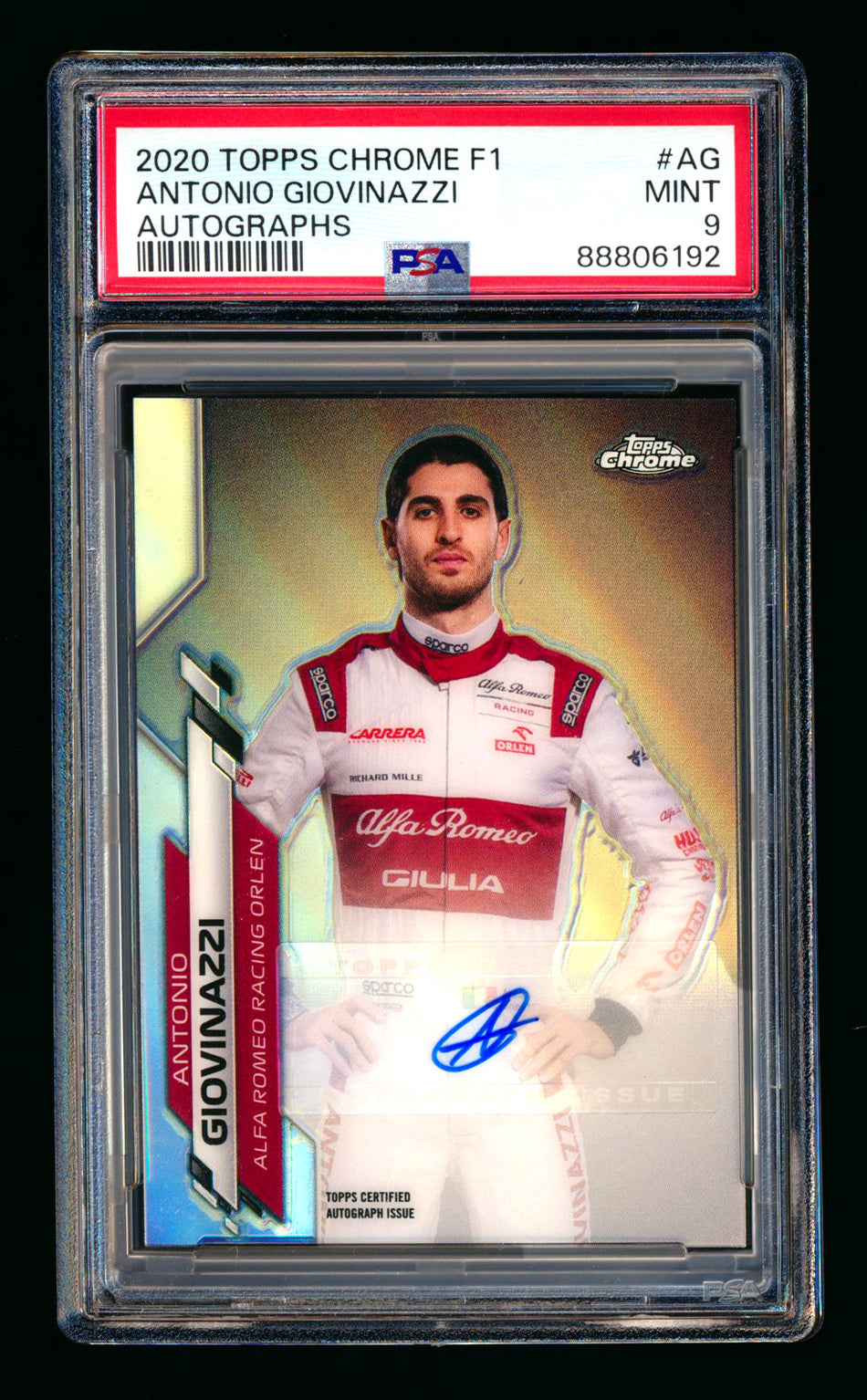 2020 Topps Chrome F1 #F1A-AG Antonio Giovinazzi RC Refractor Autograph #18/86 PSA 9