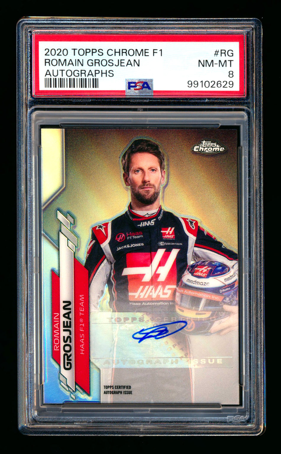 2020 Topps Chrome F1 #F1A-RG Romain Grosjean RC Refractor Autograph #32/52 PSA 8