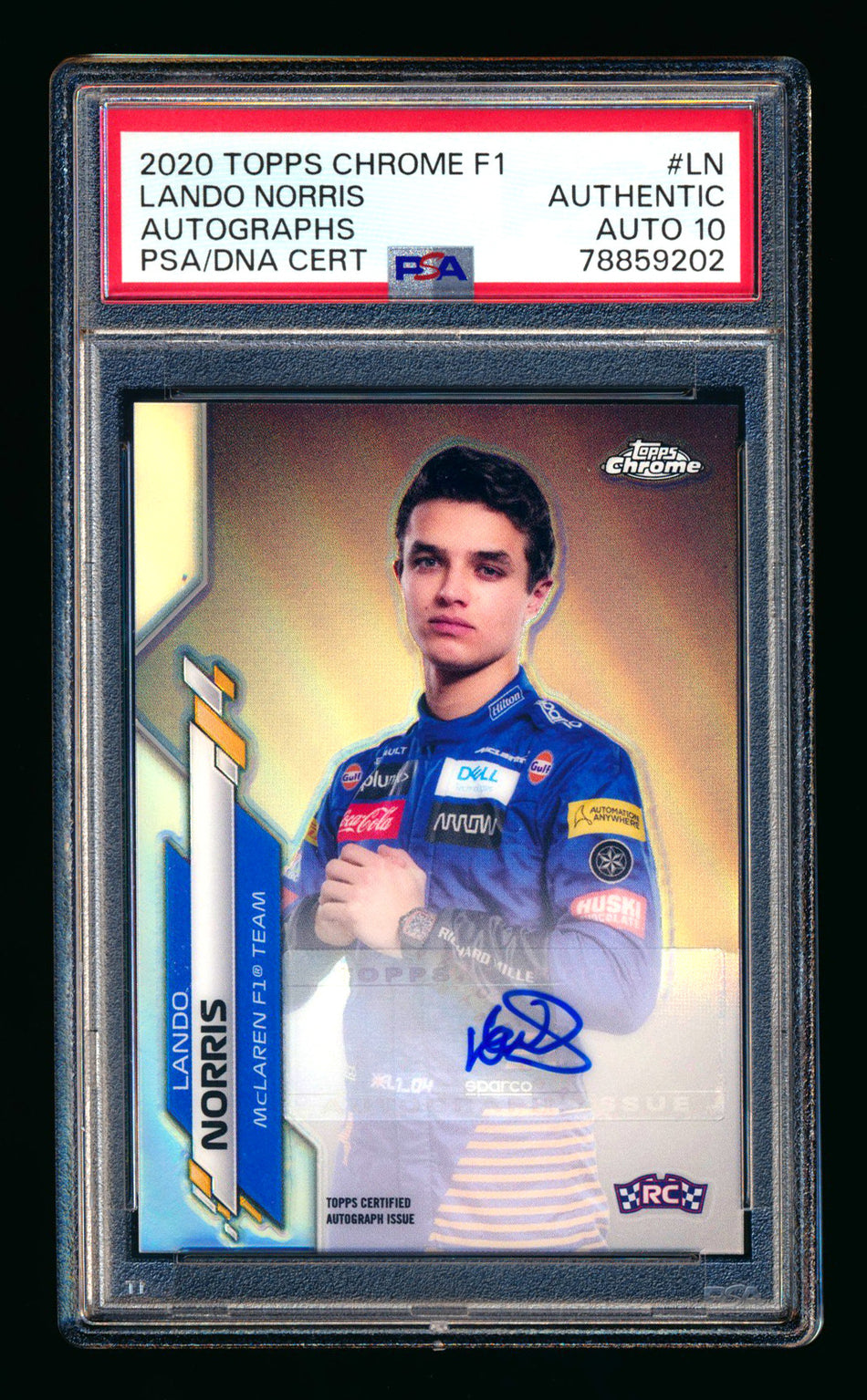 2020 Topps Chrome F1 #F1A-LN Lando Norris RC Refractor Autograph #12/74 PSA Authentic DNA 10