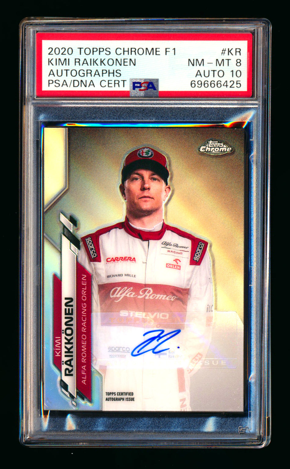 2020 Topps Chrome F1 #F1A-KR Kimi Raikkonen RC Refractor Autograph #01/65 PSA 8 DNA 10 (First #!)