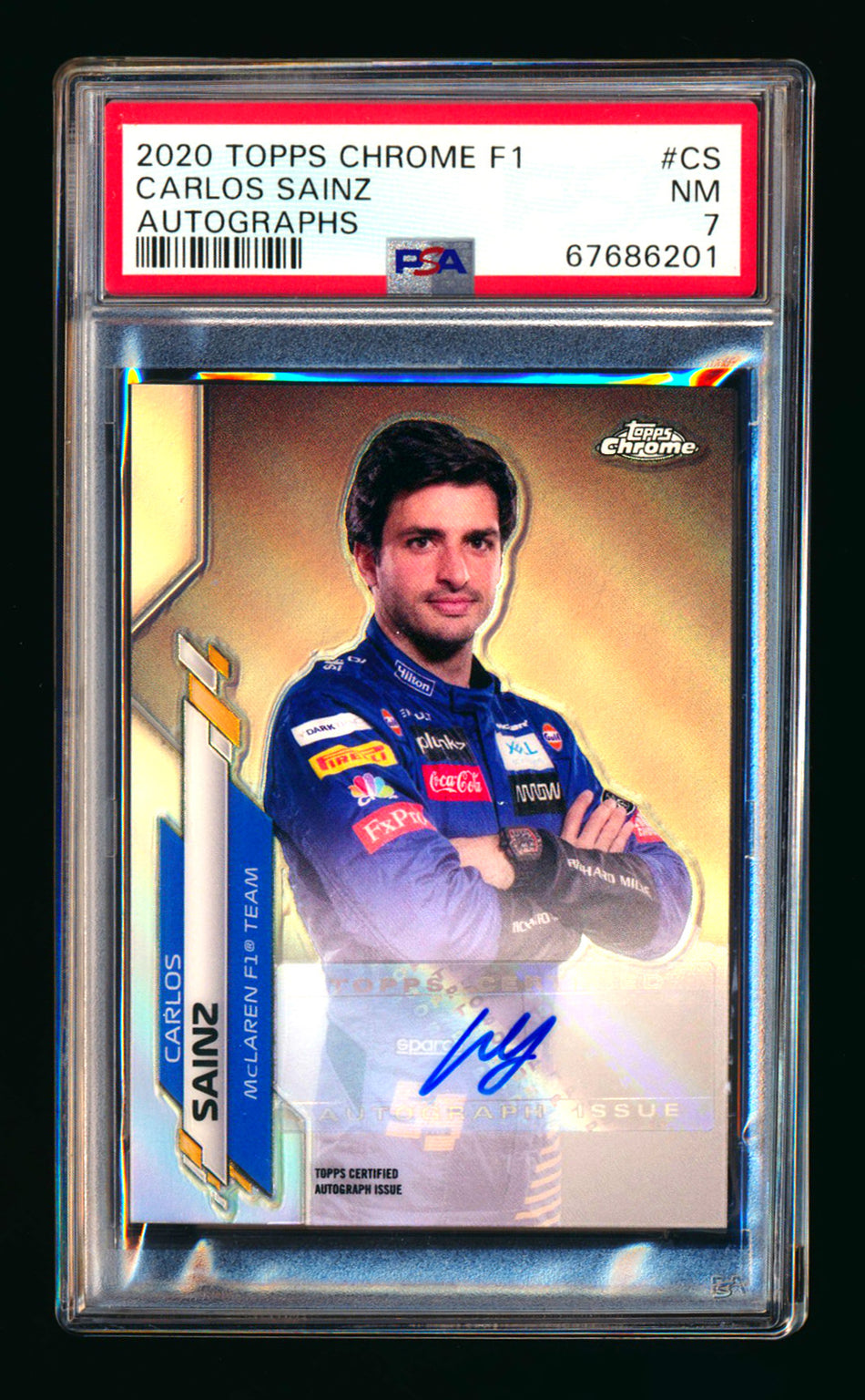 2020 Topps Chrome F1 #F1A-CS Carlos Sainz RC Refractor Autograph #38/52 PSA 7
