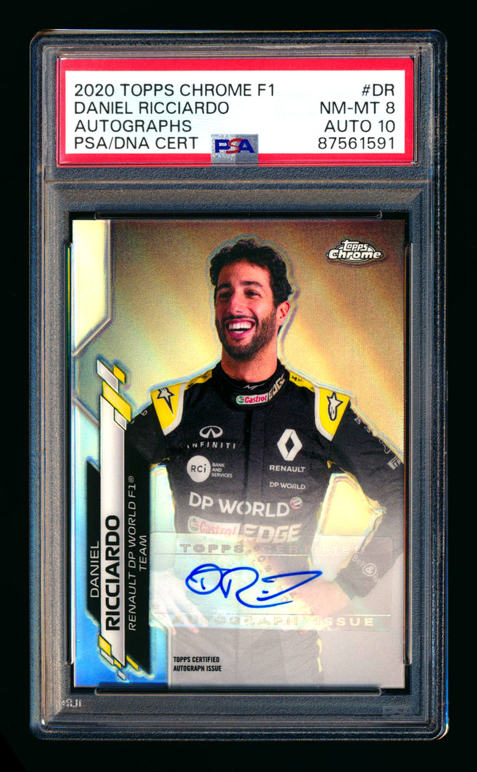 2020 Topps Chrome F1 #F1A-DR Daniel Ricciardo RC Refractor Autograph #51/61 PSA 8 DNA 10