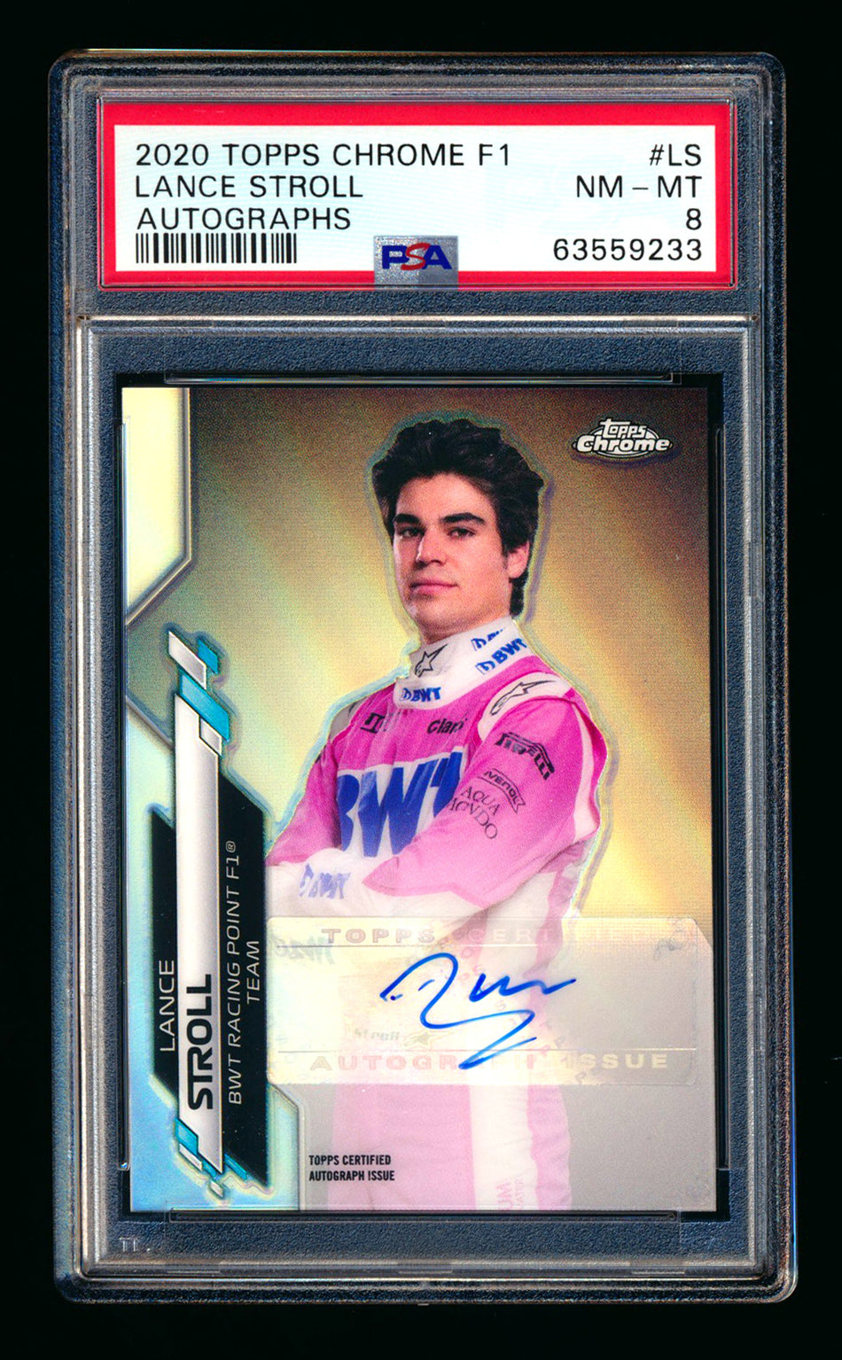 2020 Topps Chrome F1 #F1A-LS Lance Stroll RC Refractor Autograph #43/90 PSA 8