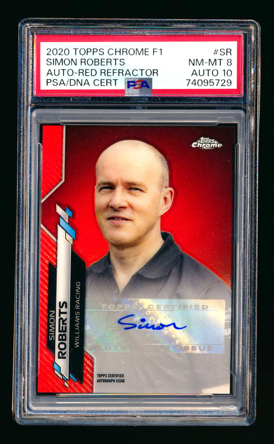 2020 Topps Chrome F1 #F1A-SR Simon Roberts RC Red Refractor Autograph #3/5 PSA 8 DNA 10