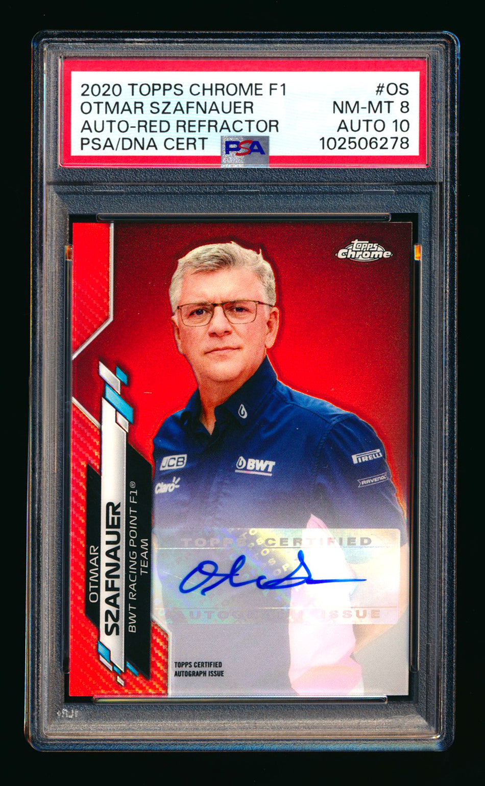 2020 Topps Chrome F1 #F1A-OS Otmar Szafnauer RC Red Refractor Autograph #5/5 PSA 8 DNA 10 (Last #!)