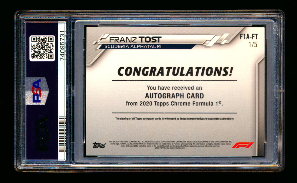 2020 Topps Chrome F1 #F1A-FT Franz Tost RC Red Refractor Autograph #1/5 PSA 8 DNA 10 (First #!)
