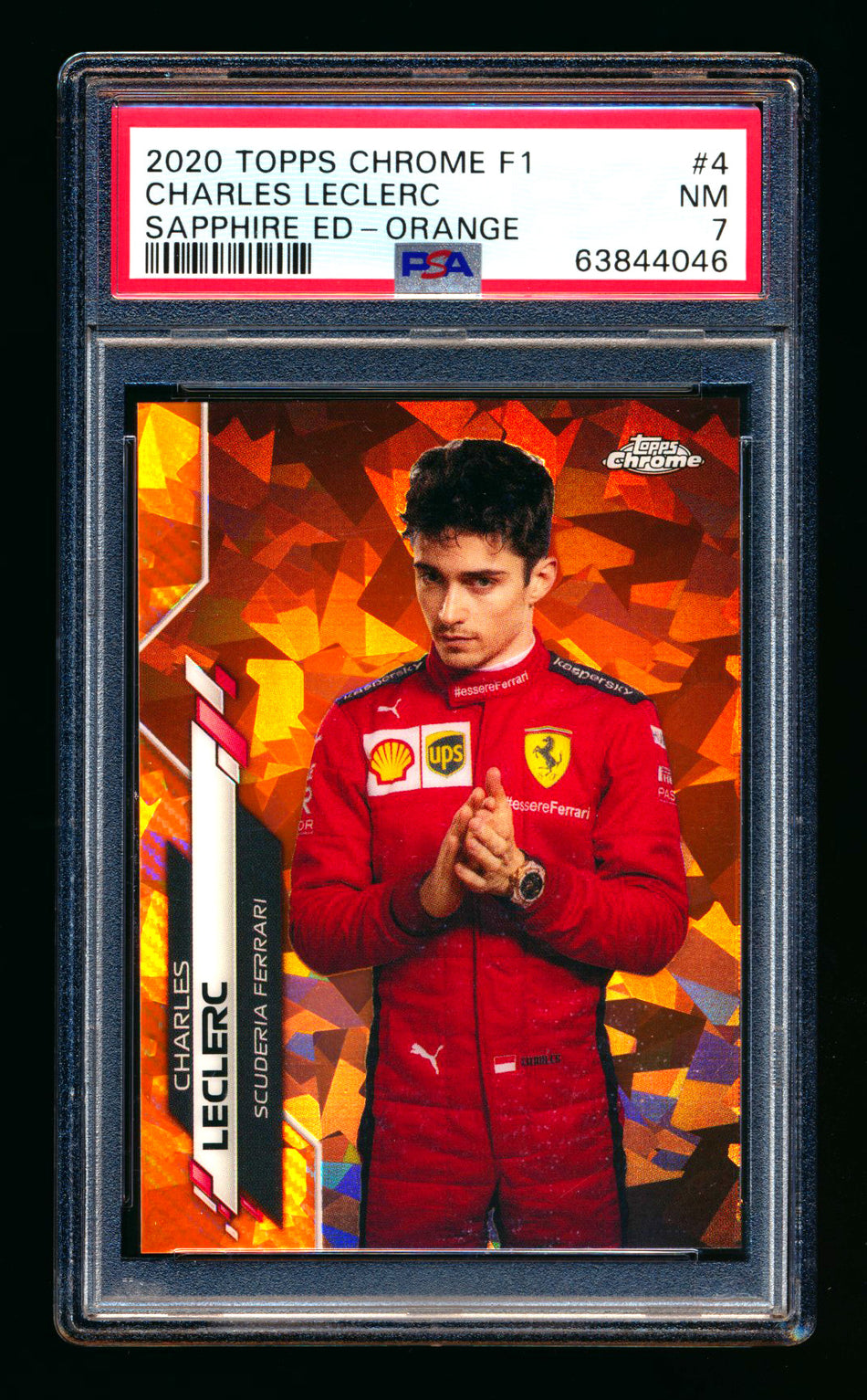 2020 Topps Chrome Sapphire F1 #4 Charles Leclerc RC Orange Refractor Portrait #06/25 PSA 7