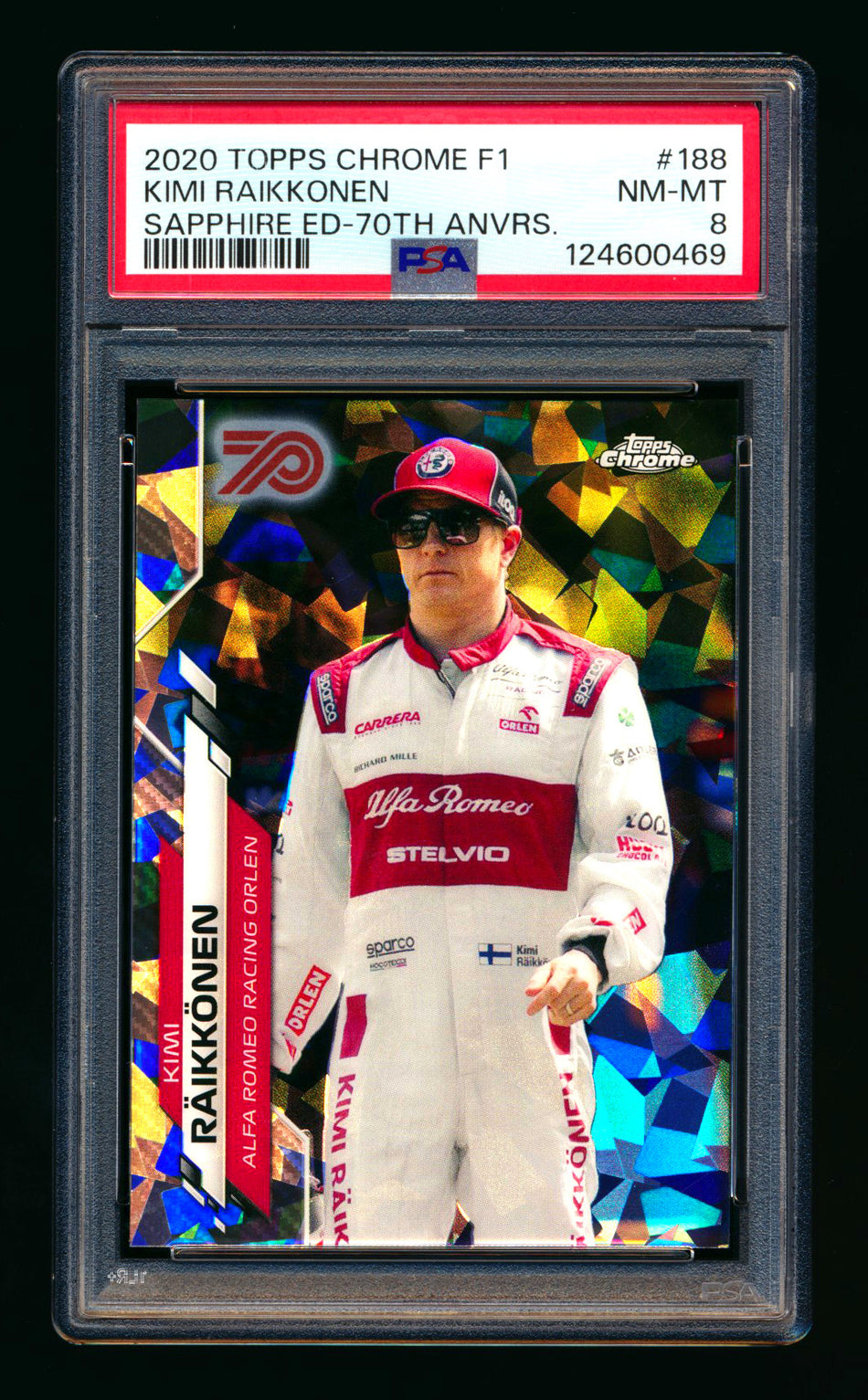 2020 Topps Chrome Sapphire F1 #188 Kimi Raikkonen RC 70th Silver Refractor #28/70 PSA 8
