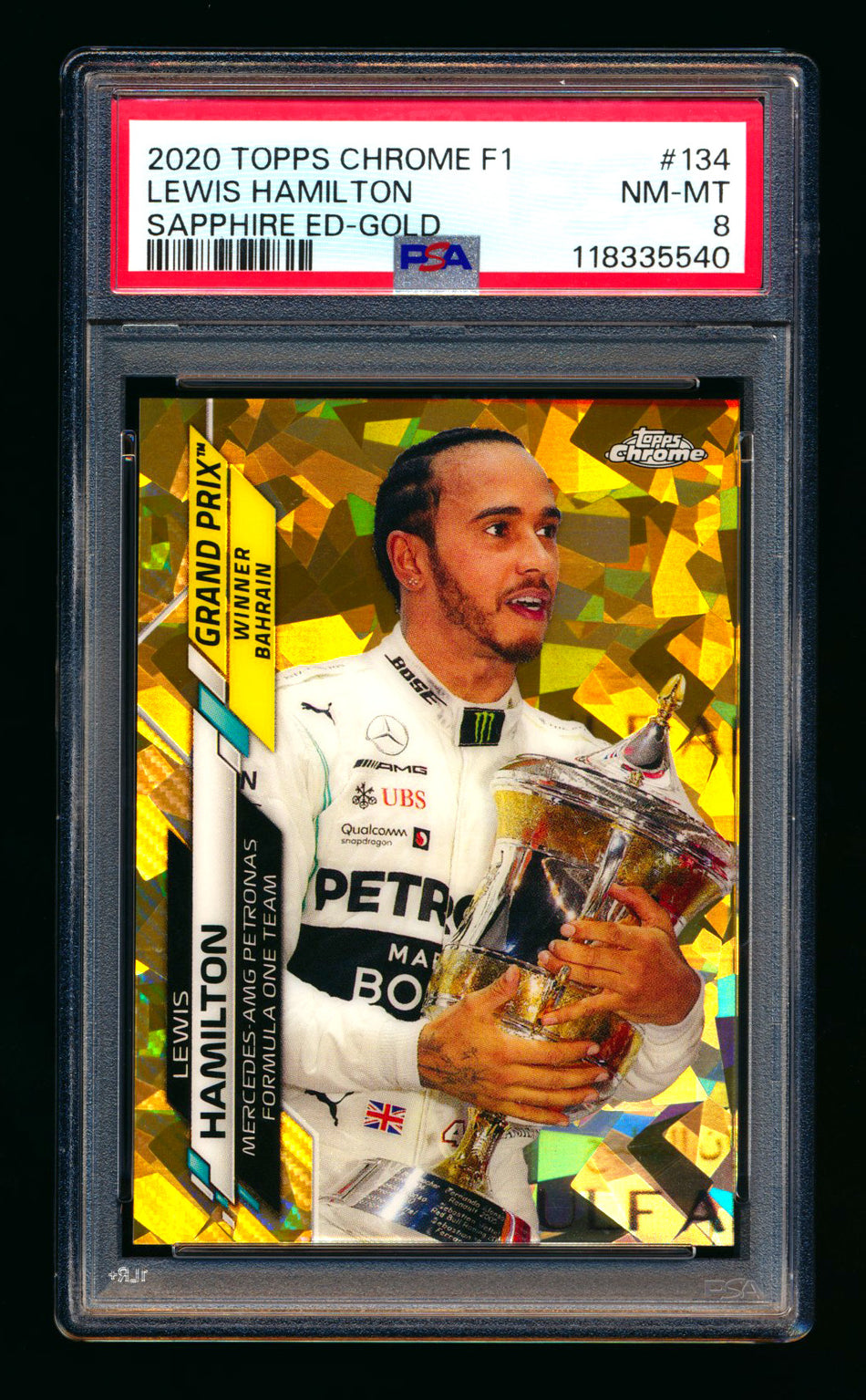2020 Topps Chrome Sapphire F1 #134 Lewis Hamilton RC Gold Refractor #23/50 PSA 8