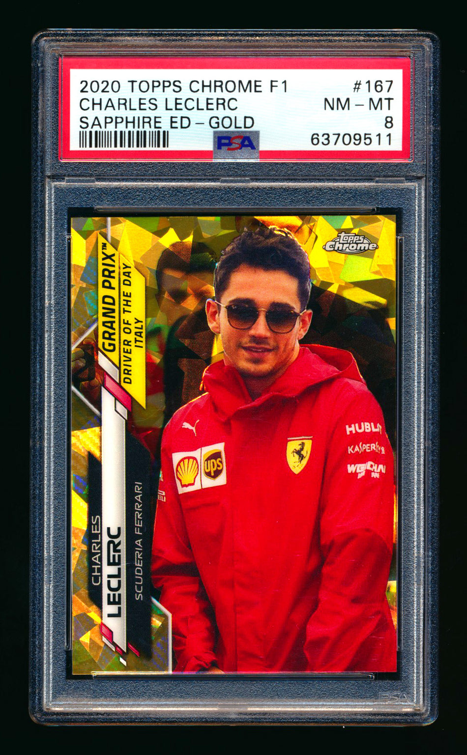 2020 Topps Chrome Sapphire F1 #167 Charles Leclerc RC Gold Refractor #38/50 PSA 8
