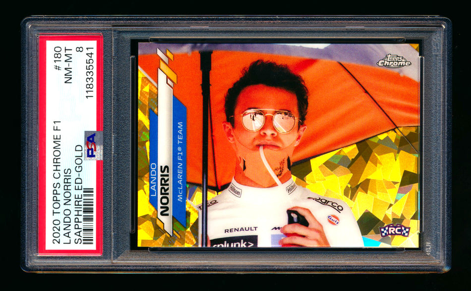 2020 Topps Chrome Sapphire F1 #180 Lando Norris RC Gold Refractor #19/50 PSA 8