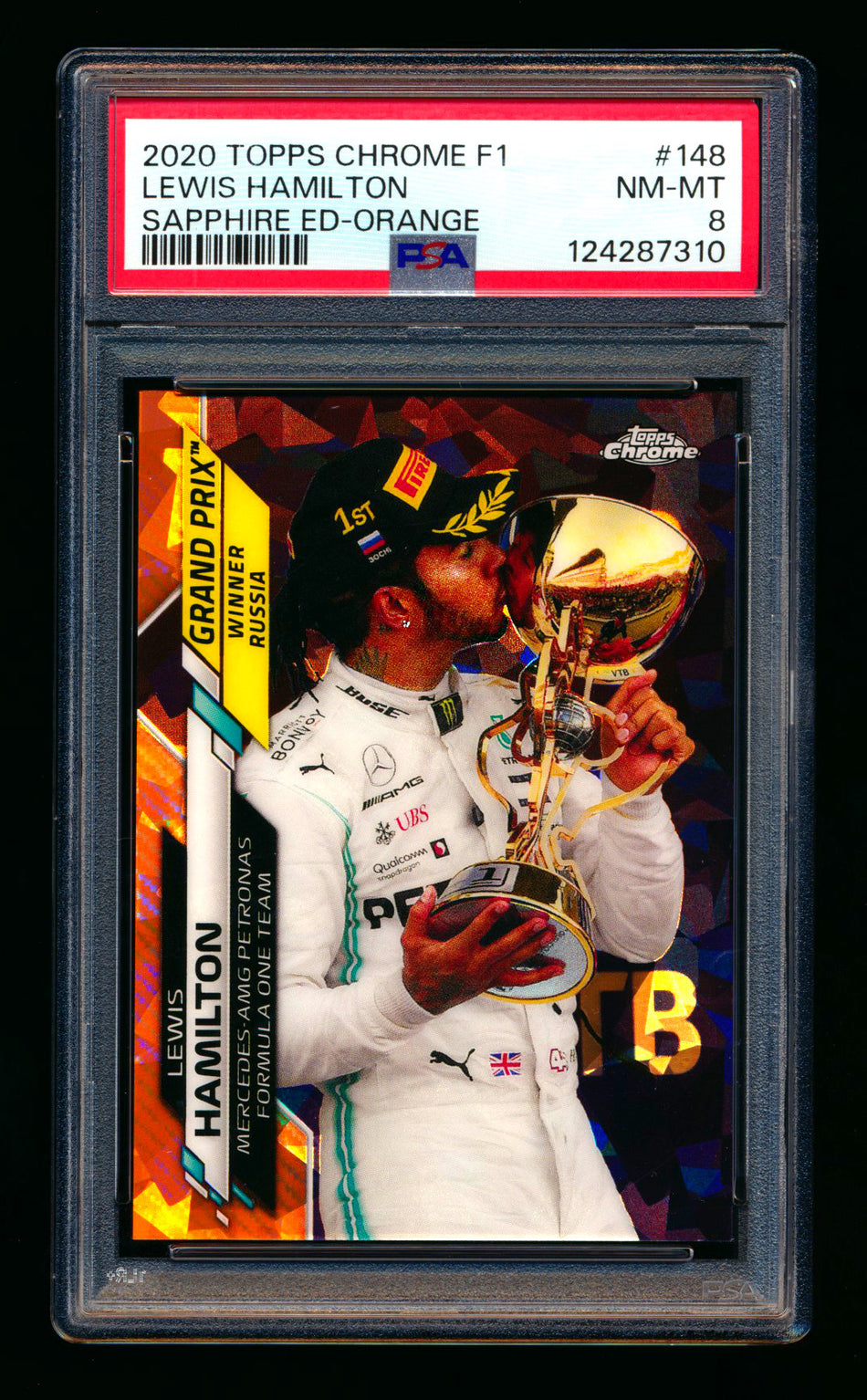 2020 Topps Chrome Sapphire F1 #148 Lewis Hamilton RC Orange Refractor #13/25 PSA 8
