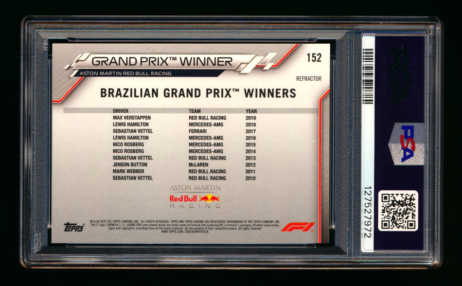 2020 Topps Chrome F1 #152 Max Verstappen RC Refractor PSA 10 ** (SOLD eBay - $149.00 - 10/25/2025) **